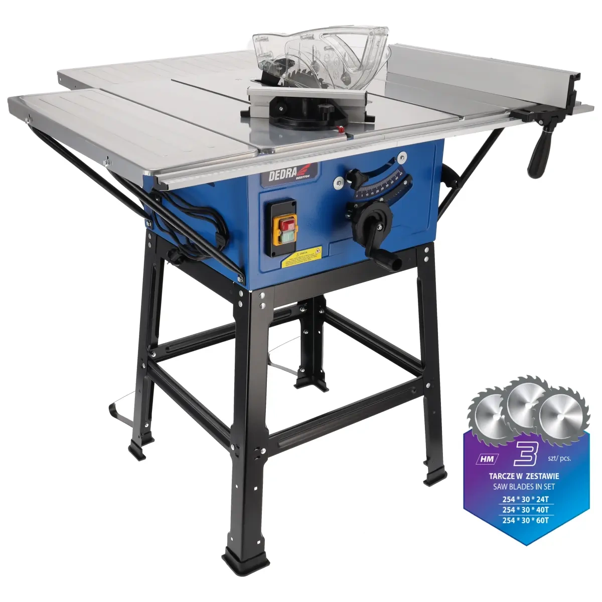 Dedra stolní kotoučová pila 2000W na dřevo DED7754T3 + 3 kotouče 254mm, stůl s nohami