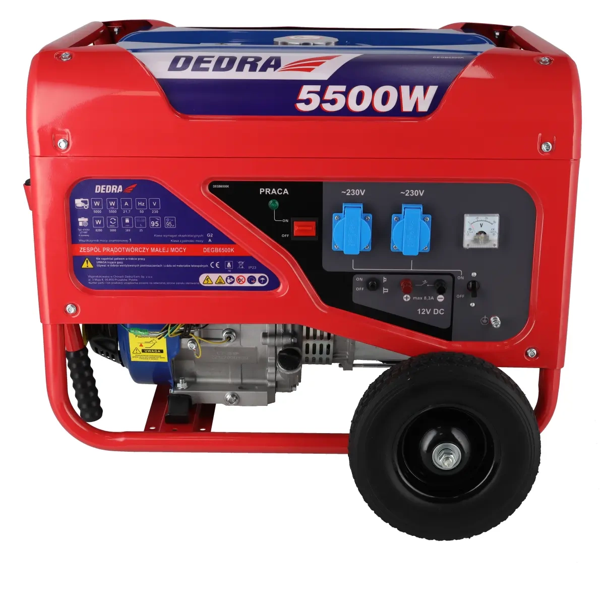 Dedra elektrocentrála 5,5/5KW, 2x 230V, 1x12V AVR, DEGB6500K benzínová, ruční start