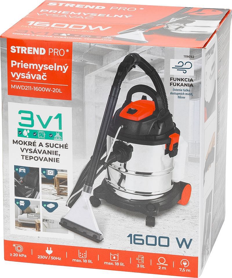 Strend Pro elektrický vysavač průmyslový s funkcí tepování MWD211/3v1, 20L, 1600W, 119692