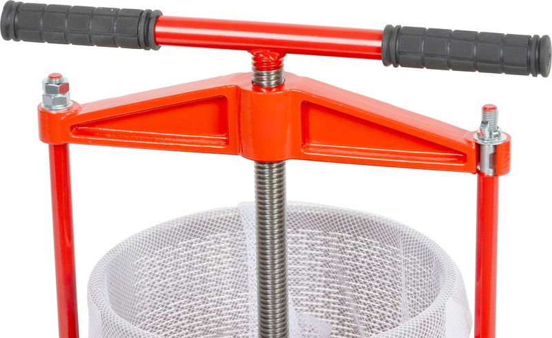 Strend Pro Mechanický kovový lis na ovoce a zeleninu s filtračním sáčkem (9 l), 234400 červený, nerezový válec