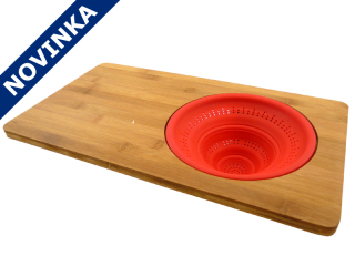 Krájecí deska 46 x 26 cm bambusová s cedníkem, Bambus