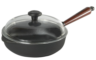 Litinová pánev 25 cm, hluboká, dřevěné madlo, poklička, SKEPPSHULT 0120T