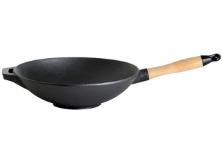 Litinová WOK pánev 30 cm, s dřevěnou rukojetí PWI 4531