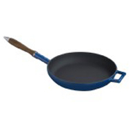 Litinová pánev 28 cm modrá, smalt, dřevěná rukojeť Lava Metal LVYTV28K0B