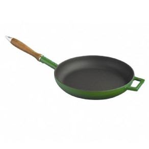 Litinová pánev 28 cm zelená, smalt, dřevěná rukojeť Lava Metal LVYTV28K0G