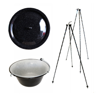 SET 3v1 smaltovaný kotlík 16l + poklička Bara 44cm + trojnožka, MGB