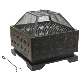 Ohniště 63x63 cm, Square copper, patina s poklopem + rošt Cattara 13009, čtvercové