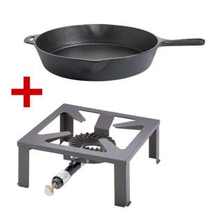 Set plynový LPG vařič 7,5kW, 35 cm litinová pánev s madlem Gastro Zeus 2102, PWI 9765