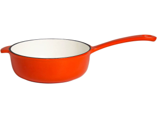 Litinová pánev 23 cm, 3l, hluboká, s rukojetí, smaltovaná, oranžová-bílá PWI 9742