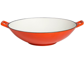 Litinový WOK, pánev 37 cm, 4,5l smaltovaný, oranžový-bílý PWI