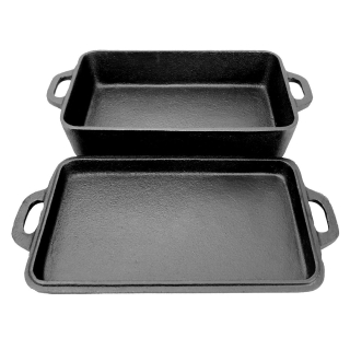 PWI Kombi kastrol, pekáč 2v1 z litiny 28x17x6 cm + poklice PWI 4602 obdélníkový