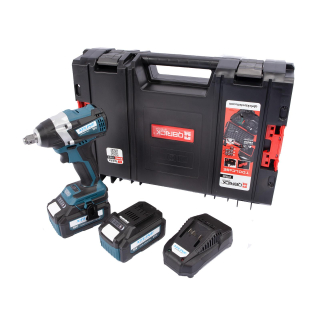 Set - Aku rázový utahovák 1/2" bezuhlíkový 18 V, 2x baterie 5.0 Ah, nabíječka 3.5 A, box XTLINE XT102830-2B5B