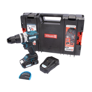 Set - Aku vrtačka s příklepem bezuhlíková 70 Nm, 18 V, baterie 2.0 Ah, nabíječka 2.4 A, box XTLINE XT102805-1B2B