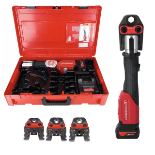 Romax 4000 AMP Rothenberger Aku lisovací kleště + 3 čelisti Standard (SV, M, TH, U) SA1000004165, 4 Ah, nabíječka, 34 kn