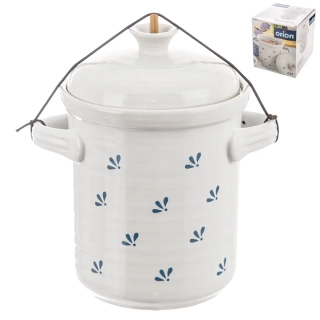 Orion Nakládací keramický hrnec 2,8 l na zeleninu, pickles, modro-bílý 127604 s gumičkou a těžítkem