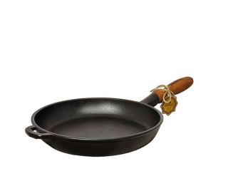 Maysternya litinová pánev 26 / 4 cm s dřevěným držadlem T303 hladká, černá