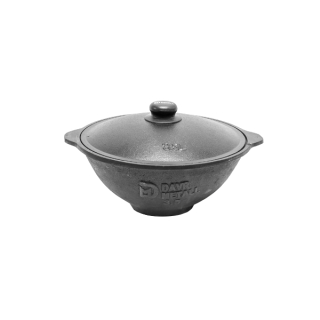 Litinový Mini uzbecký kotlík 3,5 l, 28 cm, kazan + Alu poklice Davr 6 mm