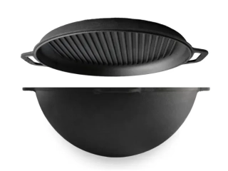 Brizoll Litinový kotlík 40 cm 15l kazan KA15-3 + grilovací pánev-poklička, žebrovaná