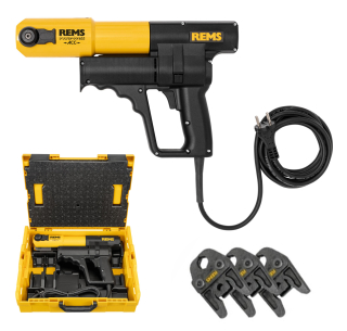 Rems Lisovací kleště Power-Press ACC 32kN L-Boxx 577013, 230V lis na trubky + 3 čelisti M, V do 35mm SN Set