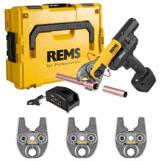 REMS Mini-Press 14,4V 22kN ACC 578044, lisovačka na trubky SET 3 čelisti V 15+18+22 L-Boxx + Aku 2,5Ah, nabíječka