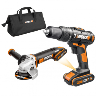 WORX WX963 Aku vrtačka s příklepem, úhlová bruska 115mm 20V 2x2Ah Set, 45900963 Powershare