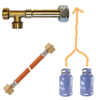 GSK sada k propojení 2 ks PB láhví, hadice 40 cm, rohové rozdvojení 90° W21,8 N2433, GOK 04-573-00, těsnění