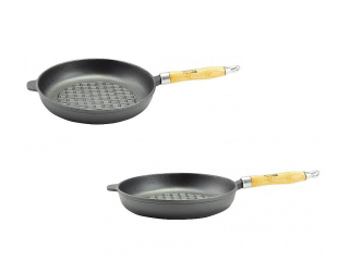 Litinová grilovací pánev steaková PH 24 cm, s dřevěným madlem
