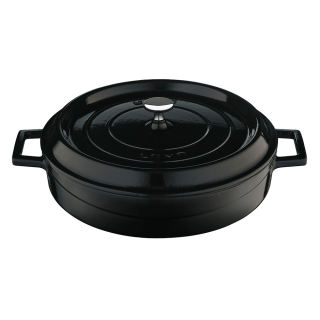 Litinový hrnec nízký kulatý 28 cm, smaltovaný, černý s pokličkou LAVA Metal LVYST28K2BL