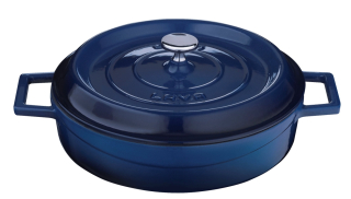 Litinový hrnec nízký kulatý 32 cm, smaltovaný, modrý LAVA Metal LVYST32K2B