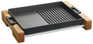 Litinová grilovací plotýnka 26x32cm DUO s dřevěným podstavcem LAVA Metal LVECOGT2632T4K4