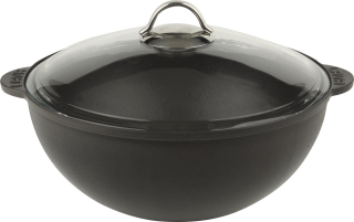 Litinový hrnec Wok 30 cm, 6l + skleněná poklice LAVA Metal LVYKZ30K3