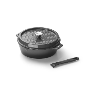 GrandPro hluboká litinová grilovací pánev 30 cm A03001005T, hladká, šedý smalt + poklice, madlo