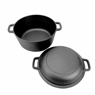 ALLGRILL Litinový hrnec + pánev 26 cm 2v1 se 2 uchy PWI 4626 kruhový