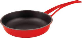 Litinová pečící pánev 24 cm - červená, smaltovaná, Duo madlo LAVA Metal LVYKTV24K0R