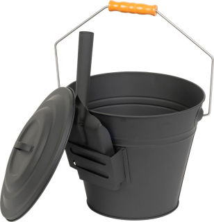 Strend Pro kovová nádoba na popel s víkem a lopatkou (12 l), kbelík 30x25cm, 2211946