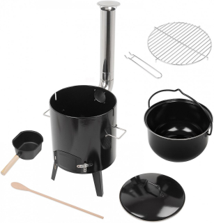 Kotlíková souprava Fiestaset, 14 l Strend Pro 286990, kotlík smalt, nerez komín, rošt, vařečka