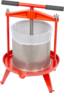 Strend Pro Mechanický kovový lis na ovoce a zeleninu s filtračním sáčkem (14 l), 234401 červený, nerezový válec