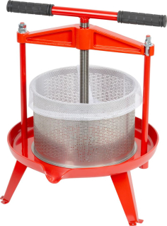 Strend Pro Mechanický kovový lis na ovoce a zeleninu s filtračním sáčkem (9 l), 234400 červený, nerezový válec