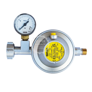 GOK plynový regulátor 30mbar 1,2Kg/h do karavanu Shell-F x G1/4L, 01 286 15, EN71 LPG s manometrem