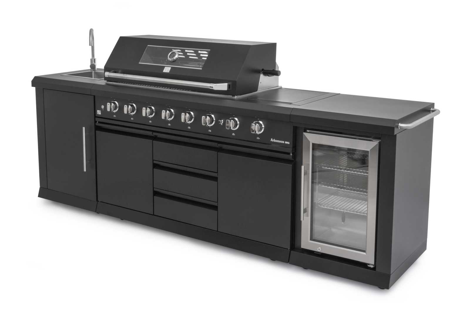 Celkový pohled na luxusní celočernou zahradní kuchyni G21 Arkansas Black