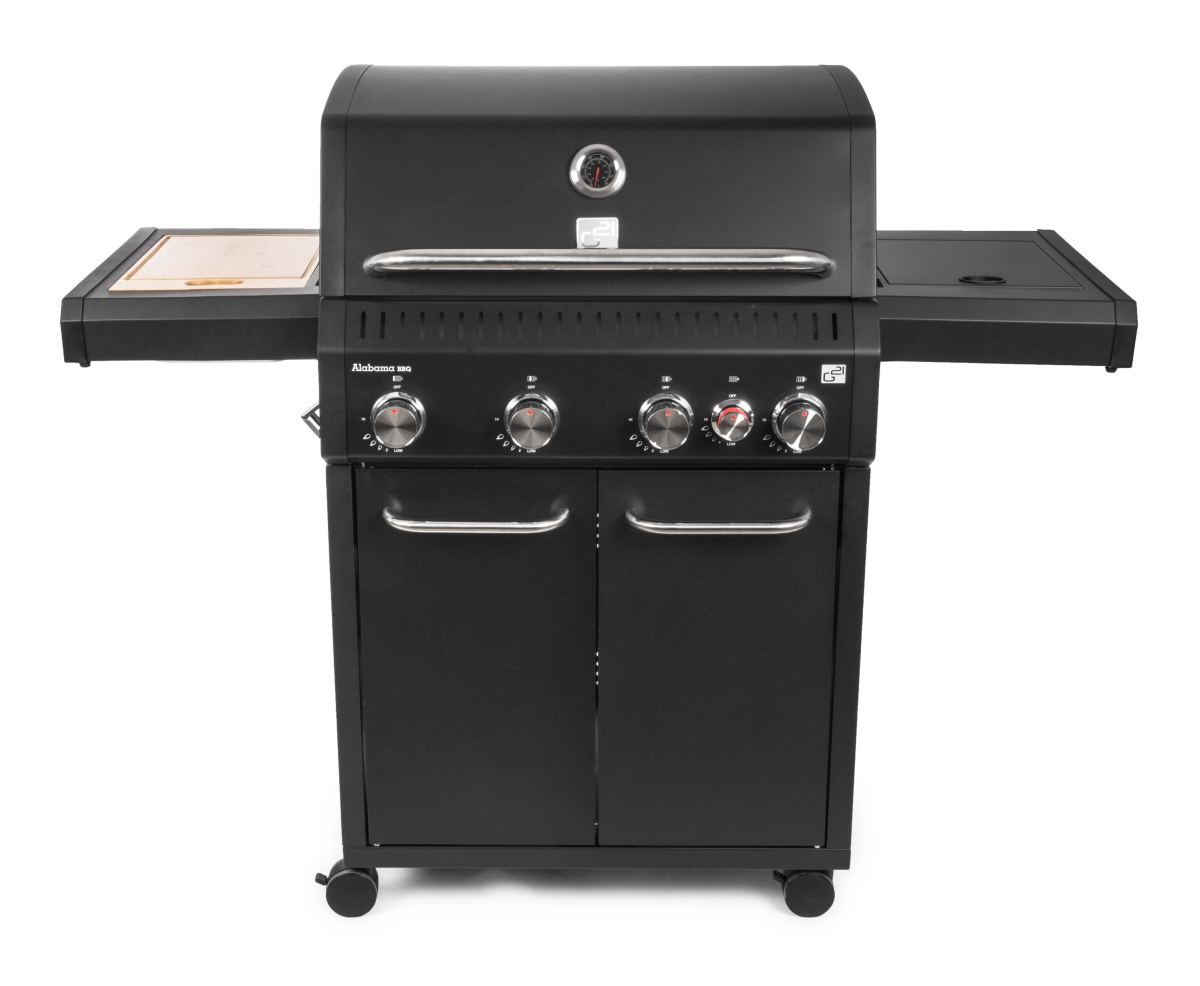 Přední pohled na stylový celočerný plynový gril G21 Alabama Black
