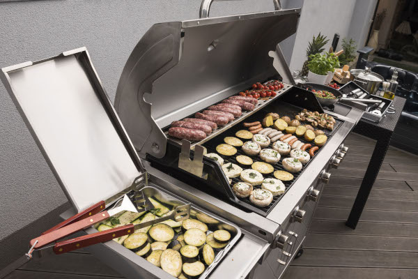 Nerezový plynový gril G21 Mexico BBQ Premium line, velkoobjemný gril s jídlem